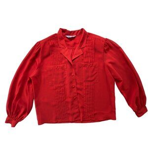 Vintage Eighties Mono New York Lipstick Red Button-Up Blouse Top Size 14 Sexy